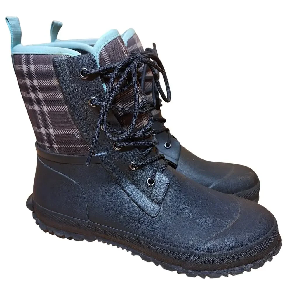 Tidewe  Women's lace up neoprene rubber boots muckboots ankle fleece lined work